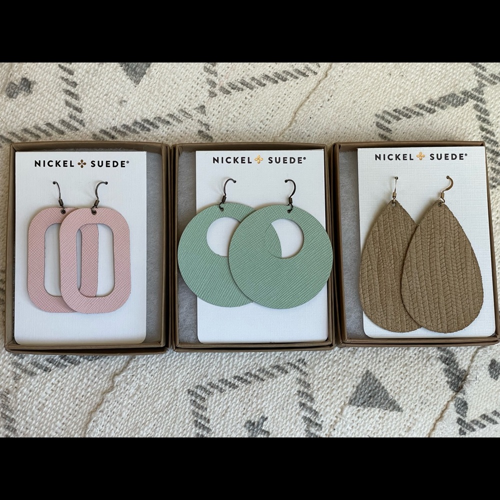 Nickel and Suede earring bundle, Bloch Nova and Teardrop
